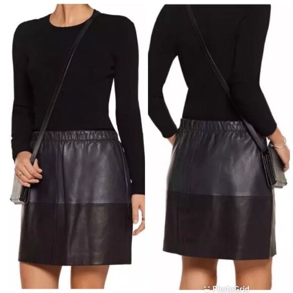 Vince Lambs Leather Colorblock Skirt